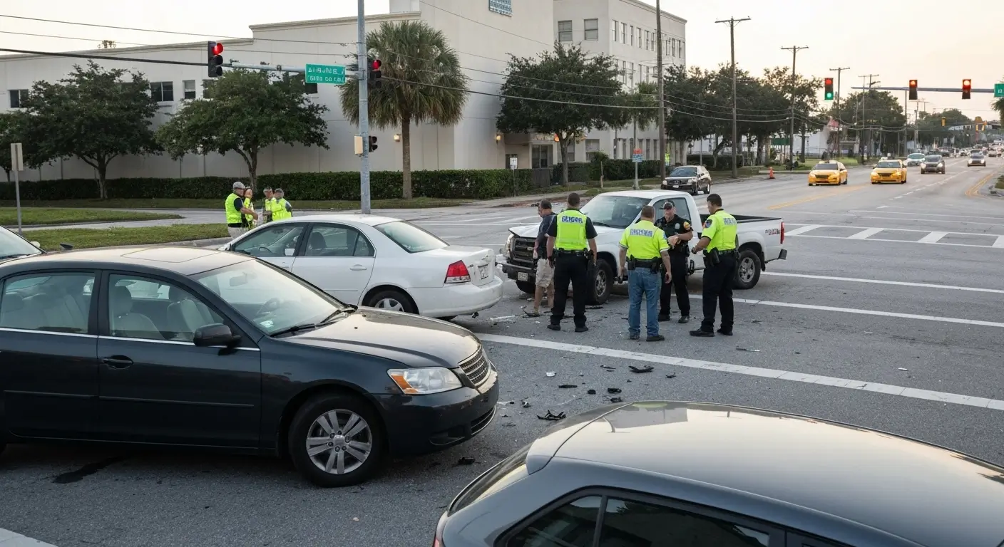 Car on a busy Sarasota road illustrating tourist season traffic and rental car accident claims